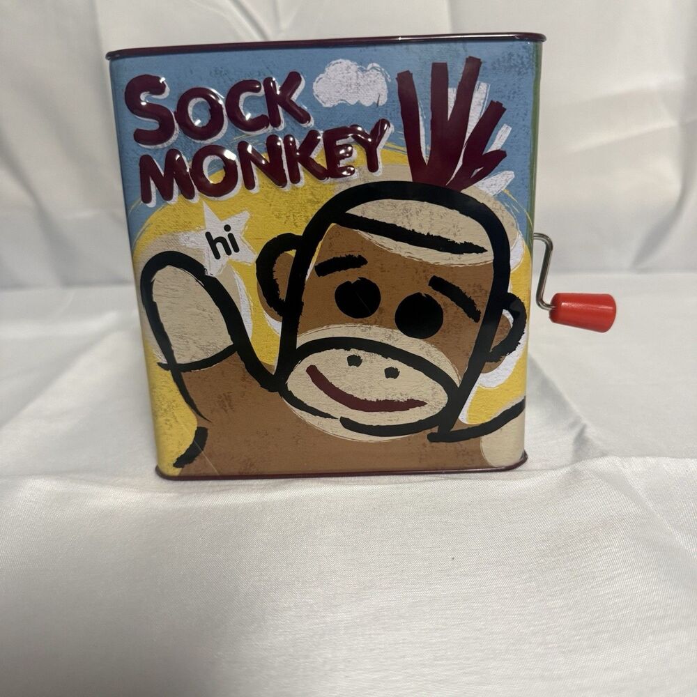 Sock Monkey Jack In The Box Schylling Toys 2008 Classic Tin -Pop Goes The Weasel